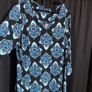 Kaari Blue Teal and Black Floral Dress